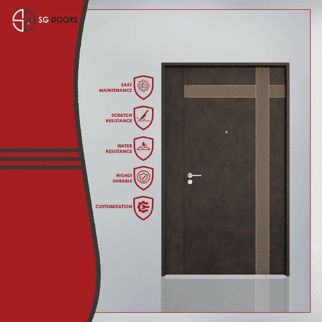 Two Tone Laminate Main Door-DM-4081-S-Pastel-Brick & ST-6877-P-Cement-Stone