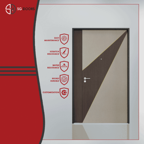 Two Tone Laminate Main Door-SC-6687-P-Beige-Buckram & IA-5808-W-Indian-Walnut