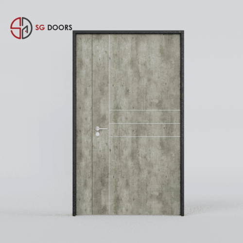 Stainless Steel Strip Design Laminate Main Door -CN-6481-P-Cement-Concrete