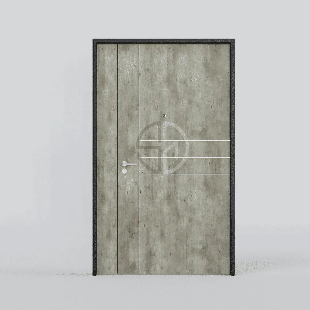 Stainless Steel Strip Design Laminate Main Door -CN-6481-P-Cement-Concrete