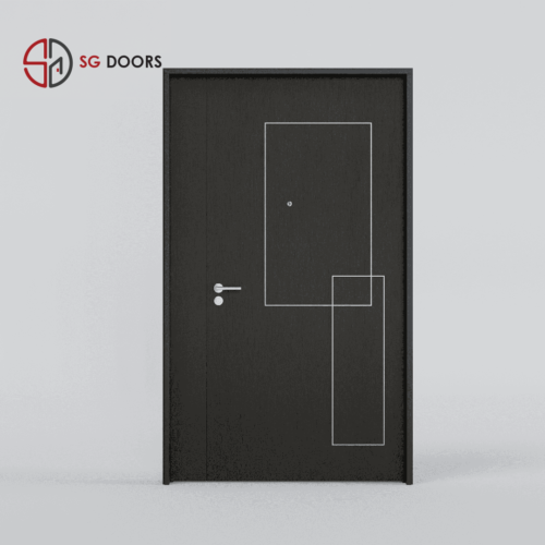 Stainless Steel Strip Design Laminate Main Door-SC-6532-P-Black-Fabricano