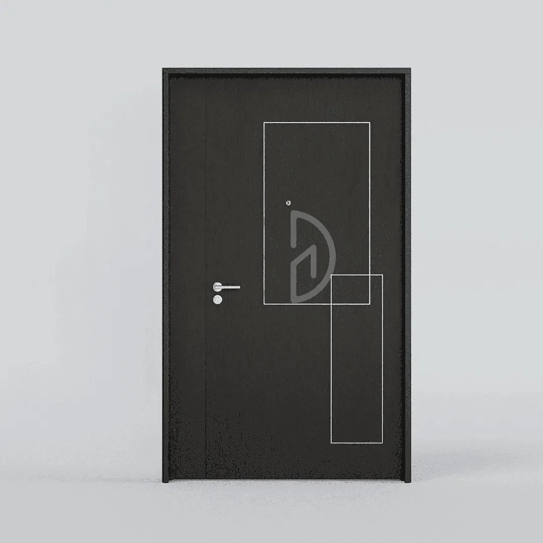 Stainless Steel Strip Design Laminate Main Door-SC-6532-P-Black-Fabricano