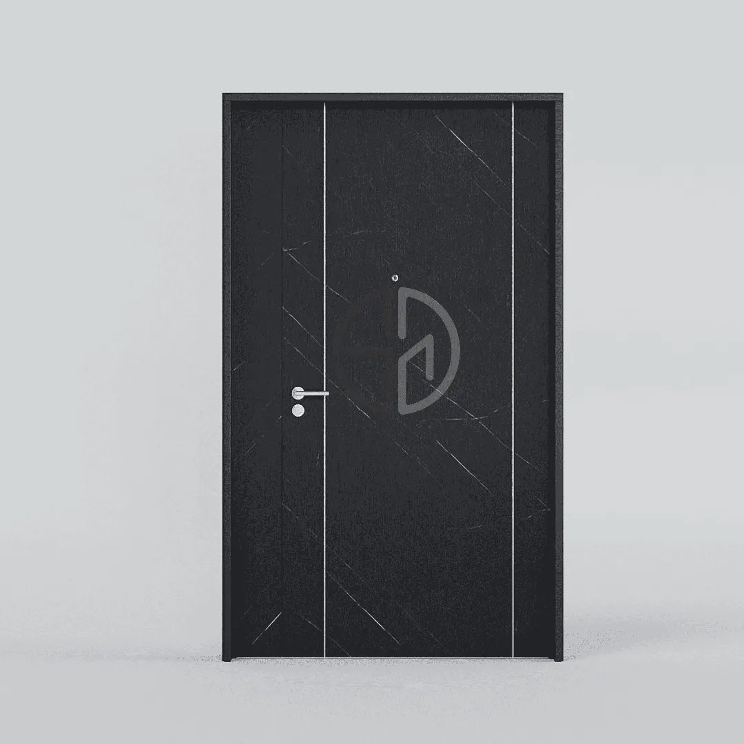 Stainless Steel Strip Design Laminate Main Door -SHG-6336-P-Black-Greystone