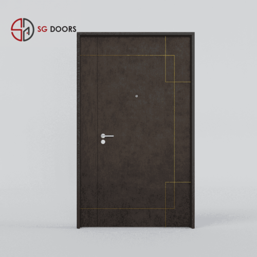 Stainless Steel Strip Design Laminate Main Door -ST-6877-P-Cement-Stone