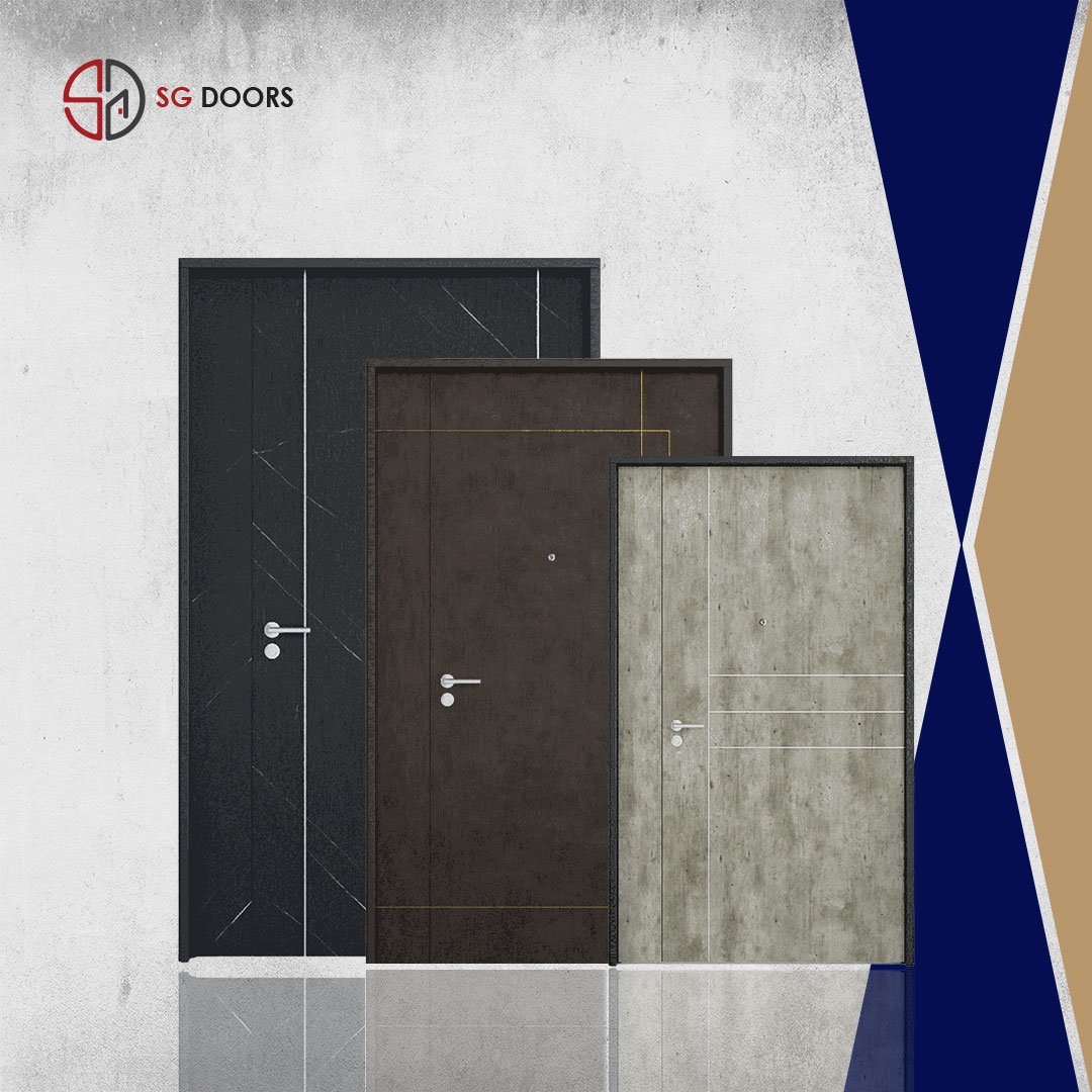 Stainless Steel Strip Design Laminate Main Door